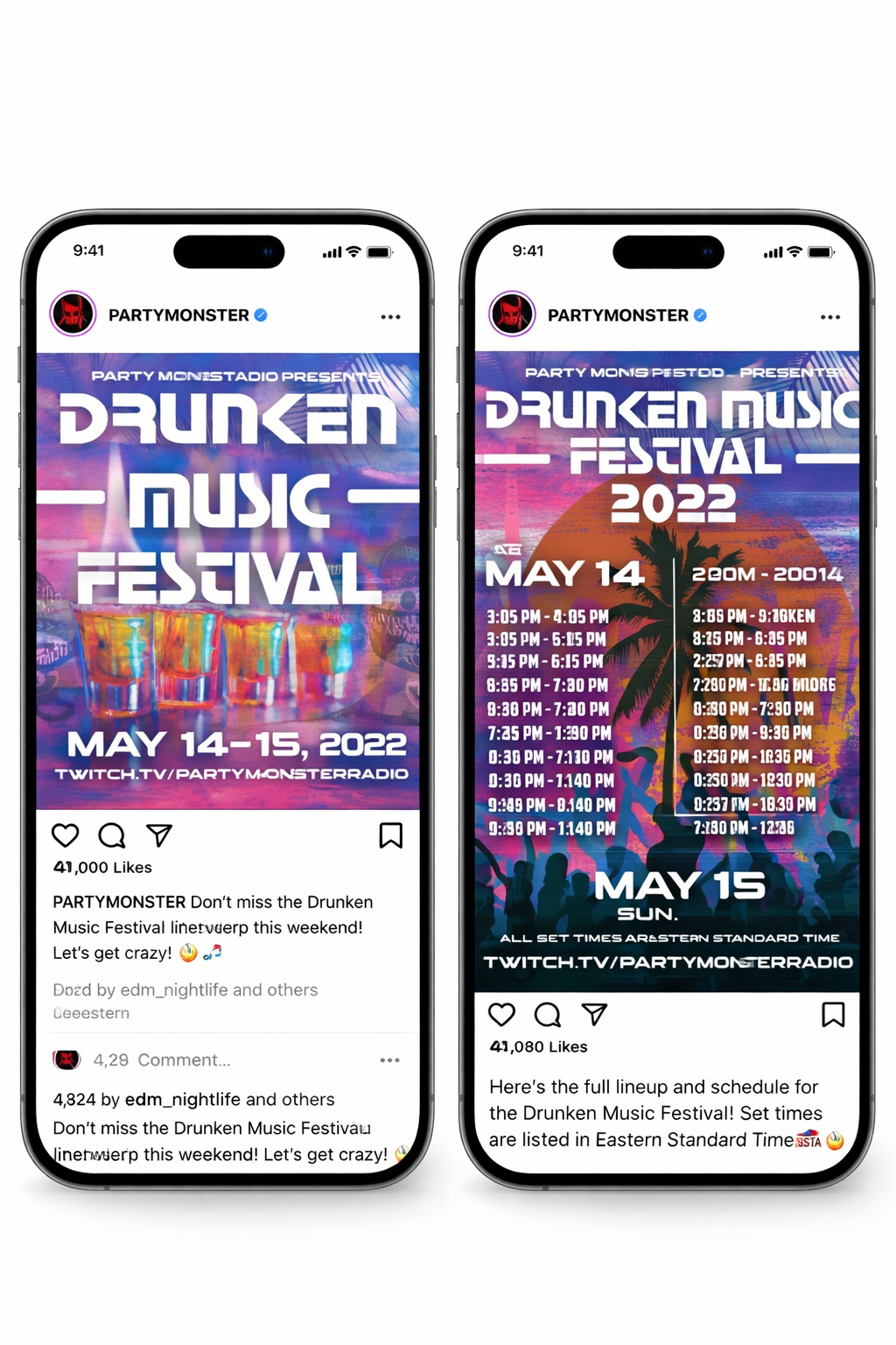 Drunken Music Festival set times | IG posts
