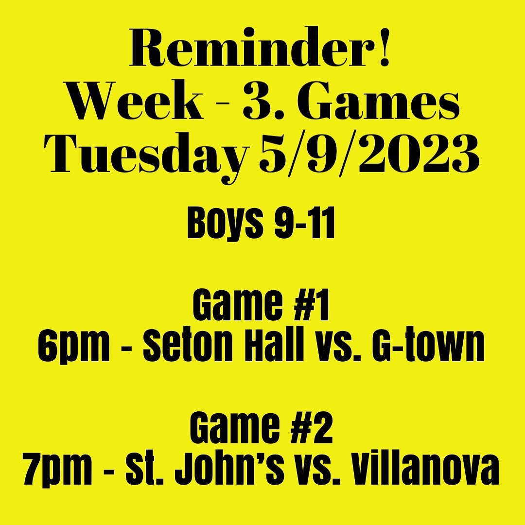 Schedule For Tuesday May 9, 2023

6pm Seton Hall (Team 1) vs Georgetown (Team 3)
7pm St. Johns (Team 2) vs Villanova (Team 4) #cadethoops