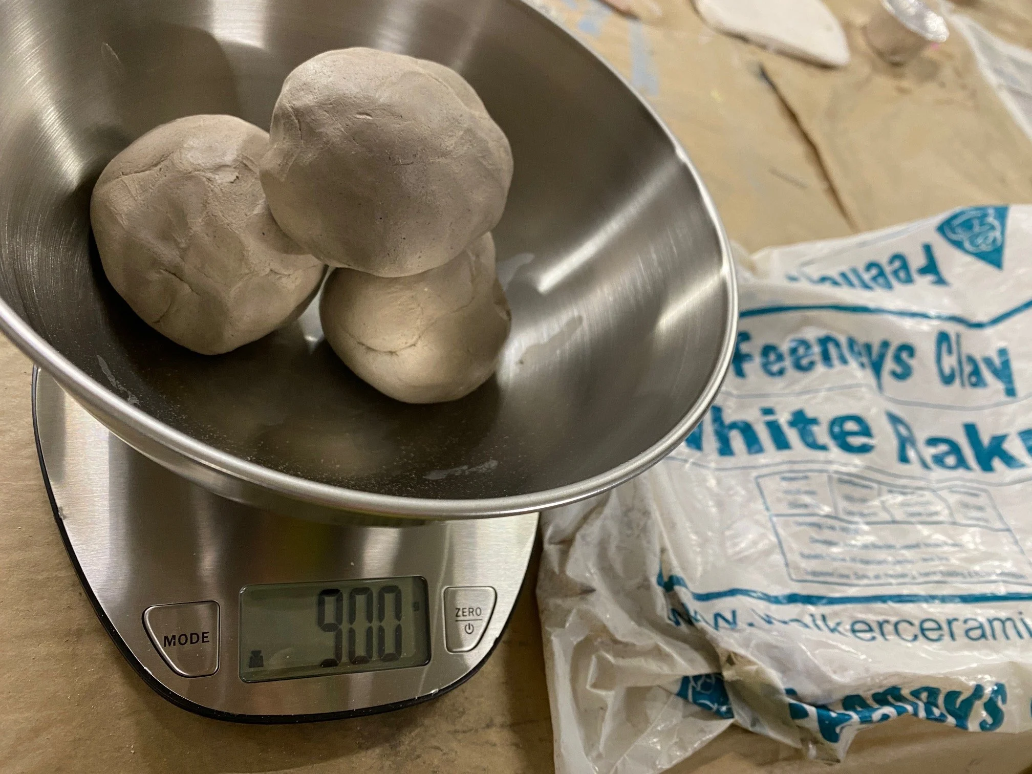 Weighing the bowls, 300grams each 