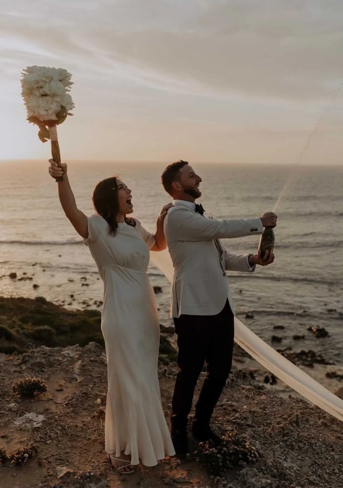 Bride and Groom after their elopement at sunset in Gracetown W.A after their afternoon elopement