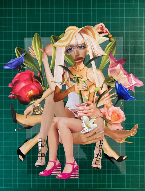 Collage in progress on the work table during wartime, 2026