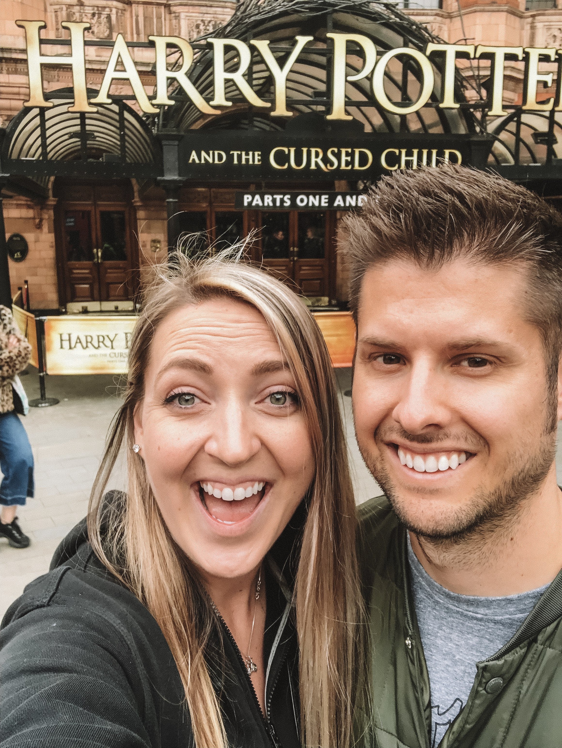 Jordan &amp; Kylie in front of the Harry Potter Play