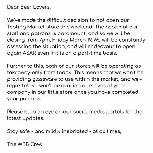 An update on our #TootingMarket store opening this weekend #tooting #coronavirus