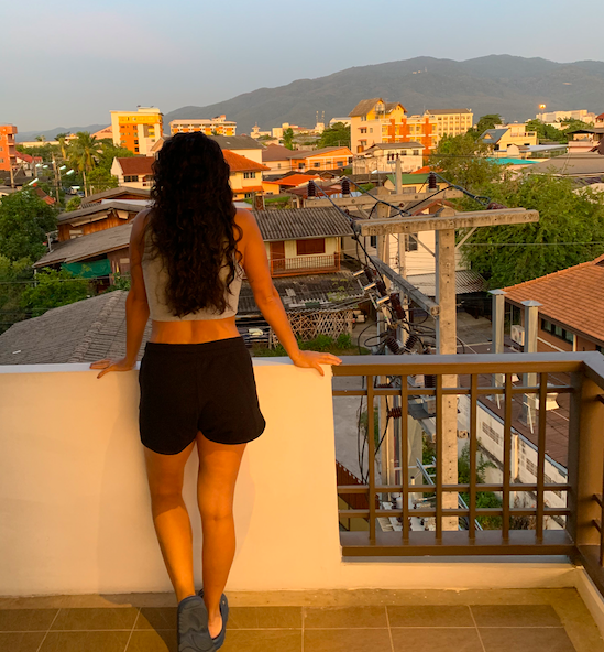 Baan Sang Singh hotel in Chiang Mai - view of the sunrise outside of our room