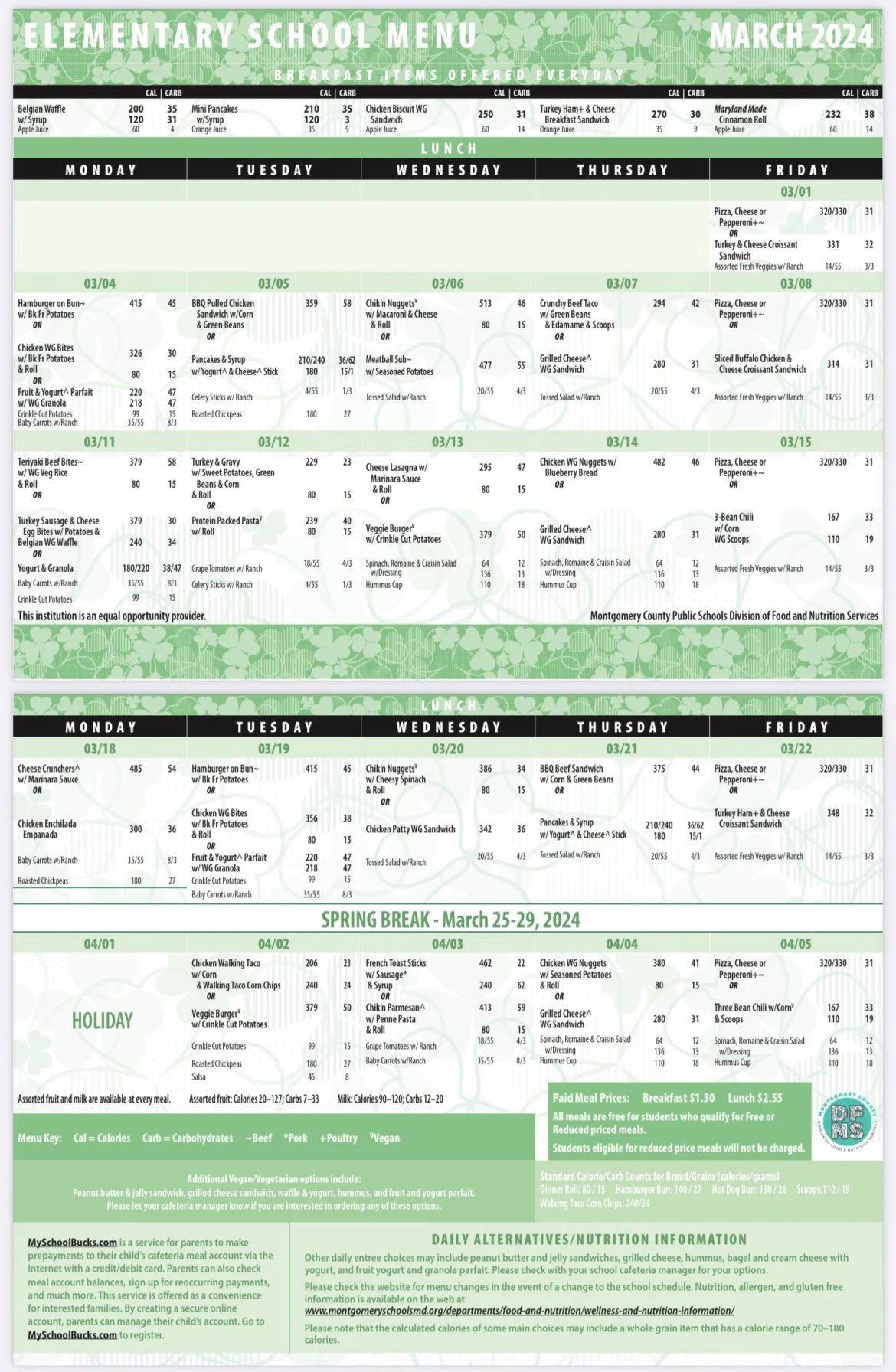 MCPS Lunch Menu CSES PTA