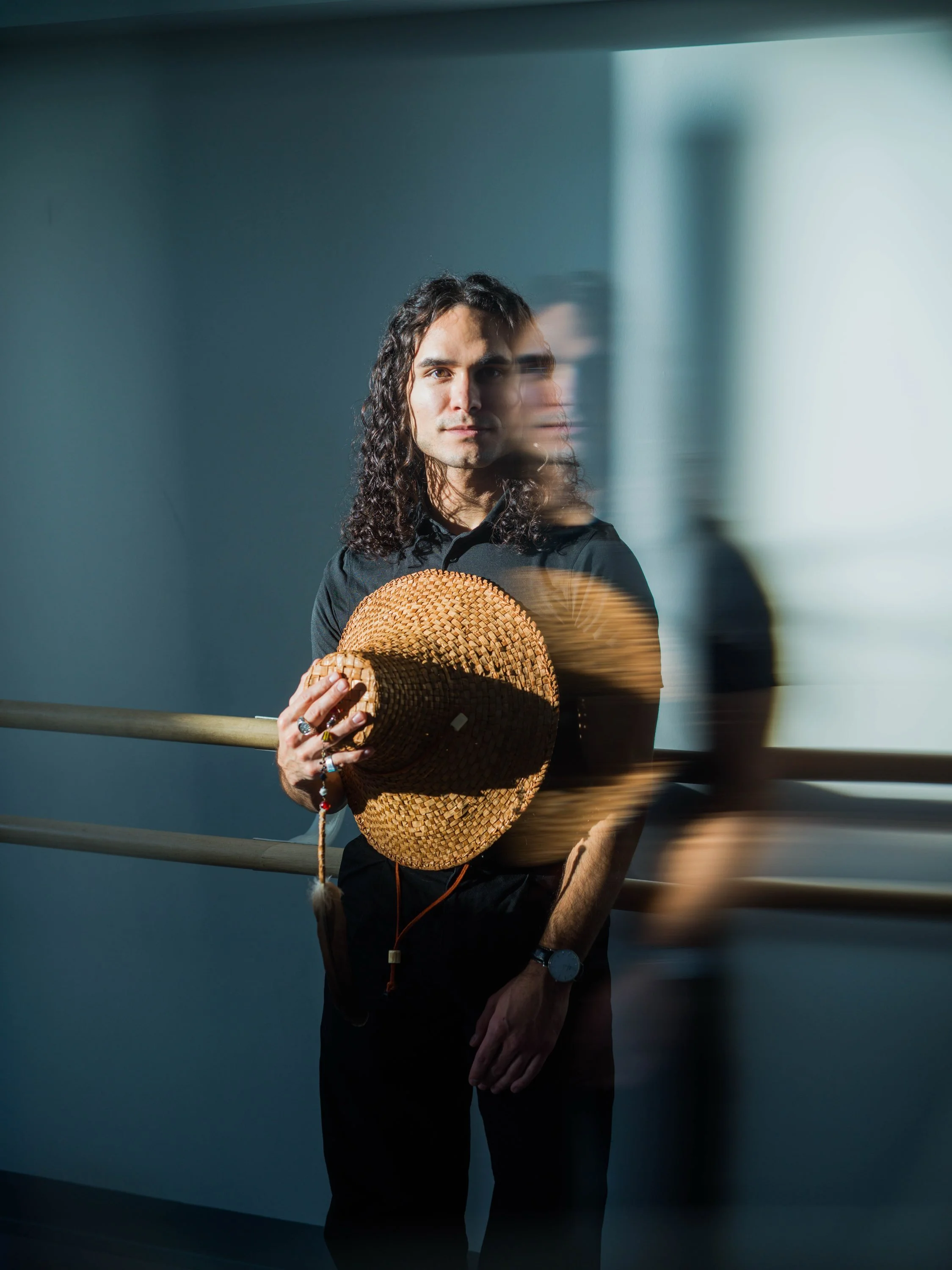 Portrait of Cameron sinkʷə Fraser-Monroe at the Royal Winnipeg Ballet office in Winnipeg, Manitoba.  For The New York Times 