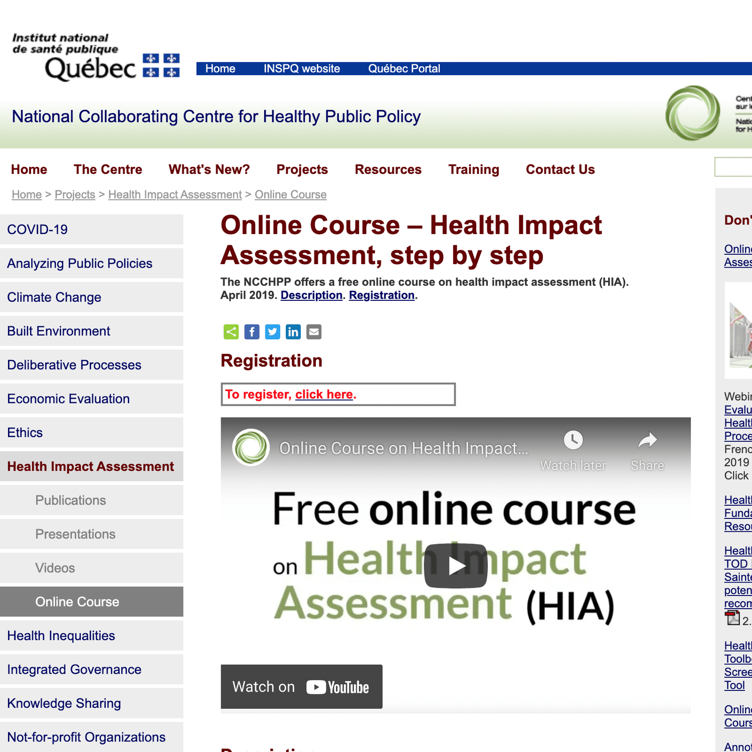 Training — Health Impact Assessment Gateway