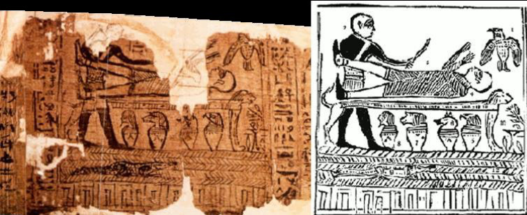 The bottom left shows the rediscovered papyrus and what was penciled in by Joseph Smith. This picture was pulled from the Joseph Smith Papers, a book on Joseph Smith’s life published by the Church. The right is the final draft that’s included in the…