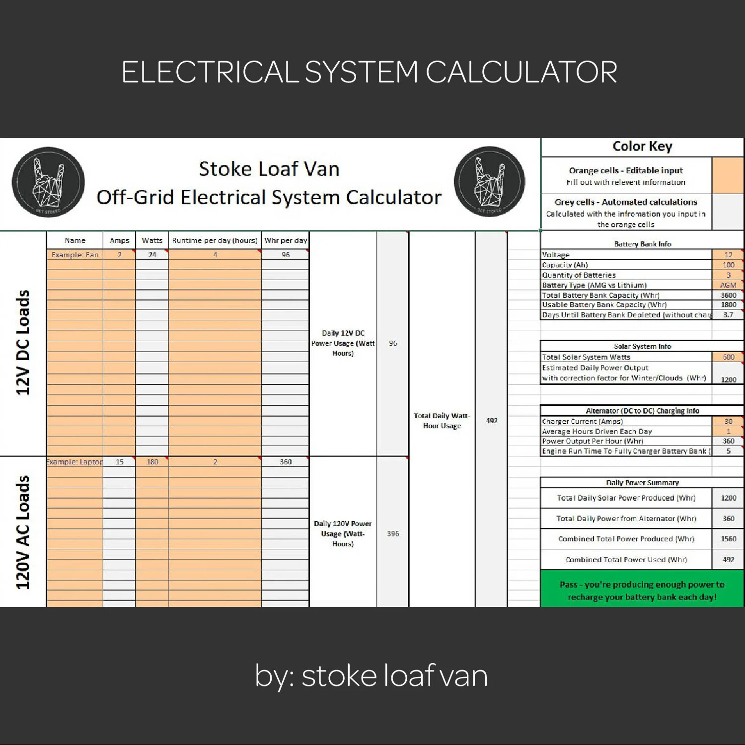 Off Grid Electrical System Calculator — STOKE LOAF VAN