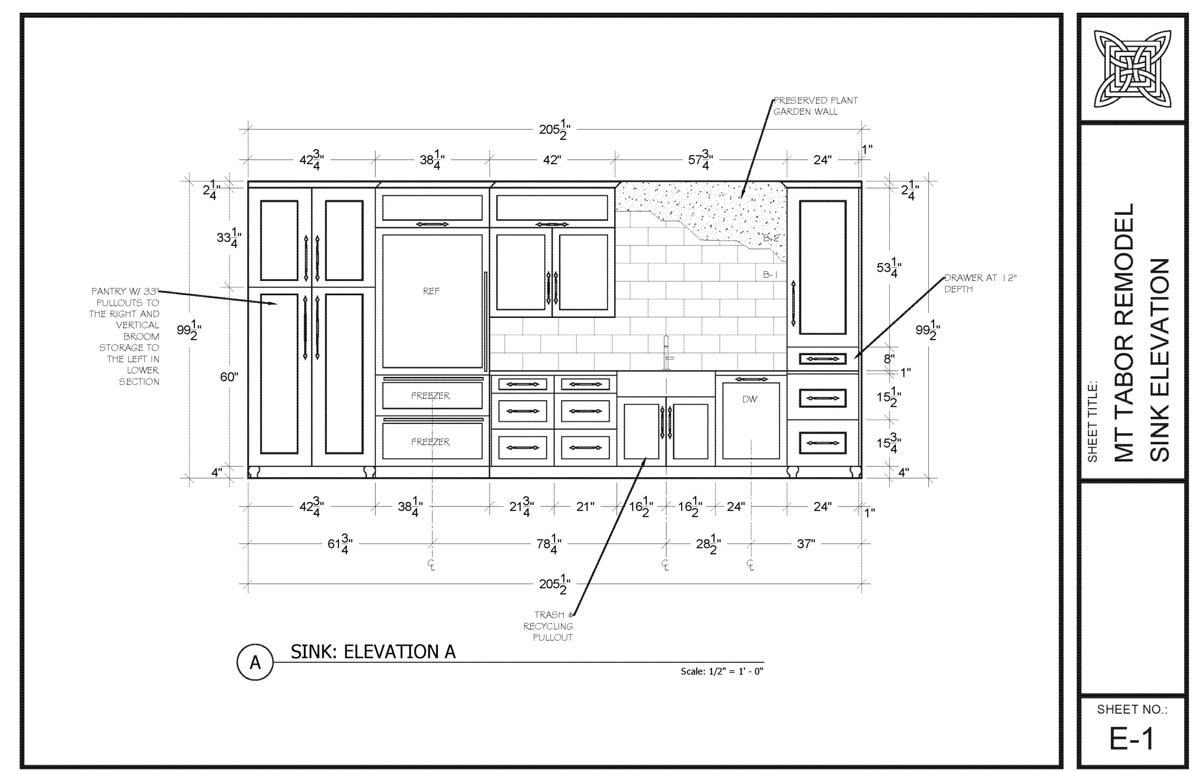 Kitchen Elevation, project won 1st Place for Kitchen Design, Oregon Chapter NKBA Student Design Contest 2019