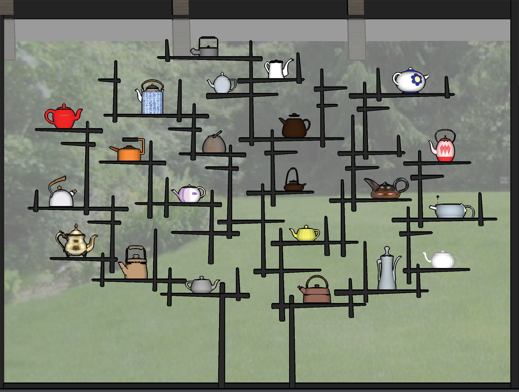 Custom Display Designed for Client Teapot Collection: Rendered Elevation using SketchUp