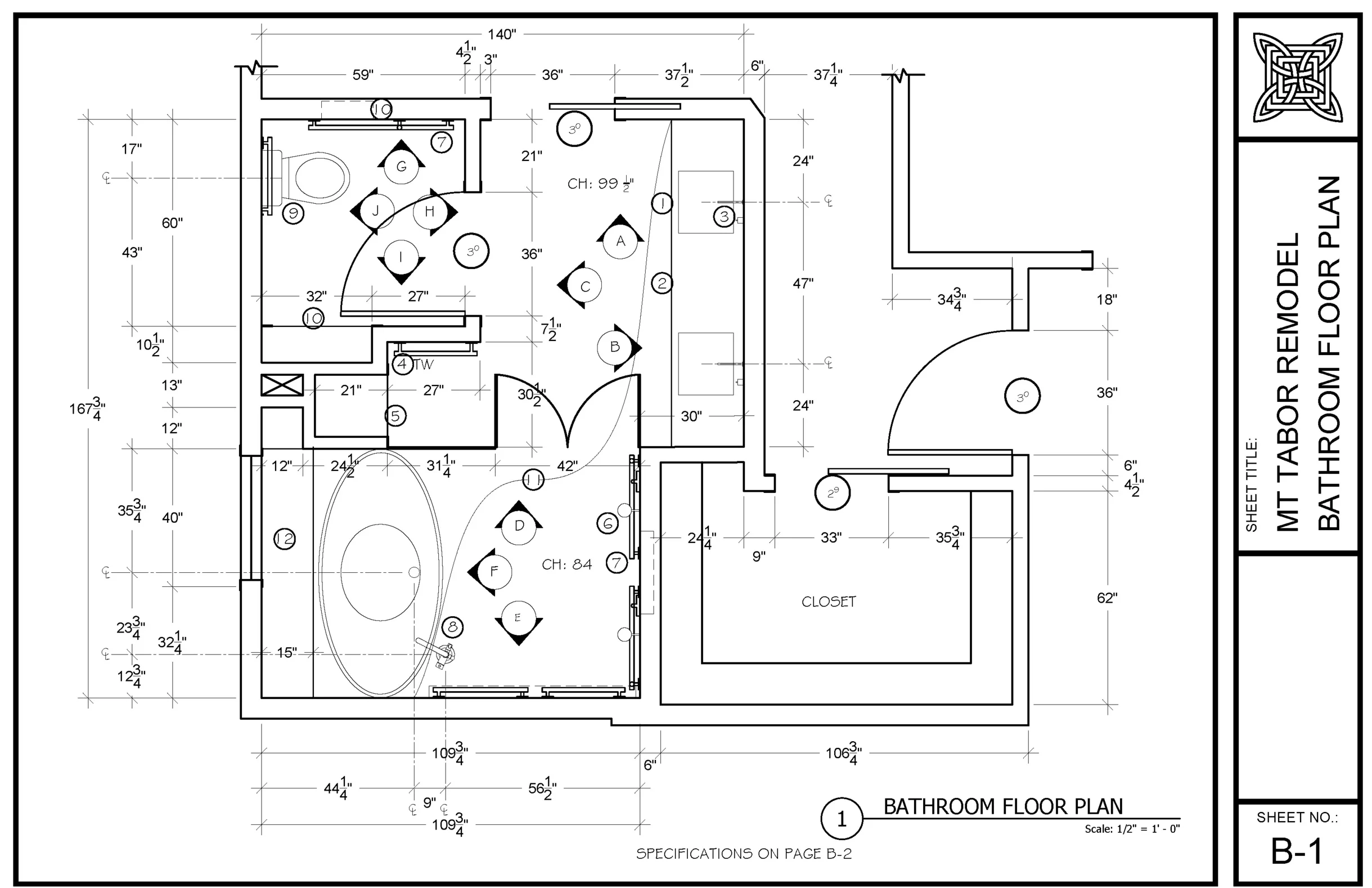 Bathroom: Floor Plan, 2nd Place winner for Bathroom Design, Oregon Chapter NKBA Student Design Contest 2019