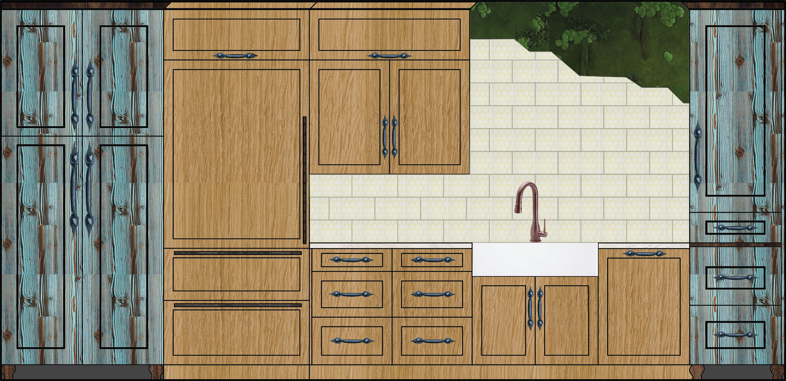 Kitchen Elevation Rendered, project won 1st Place for Kitchen Design, Oregon Chapter NKBA Student Design Contest 2019