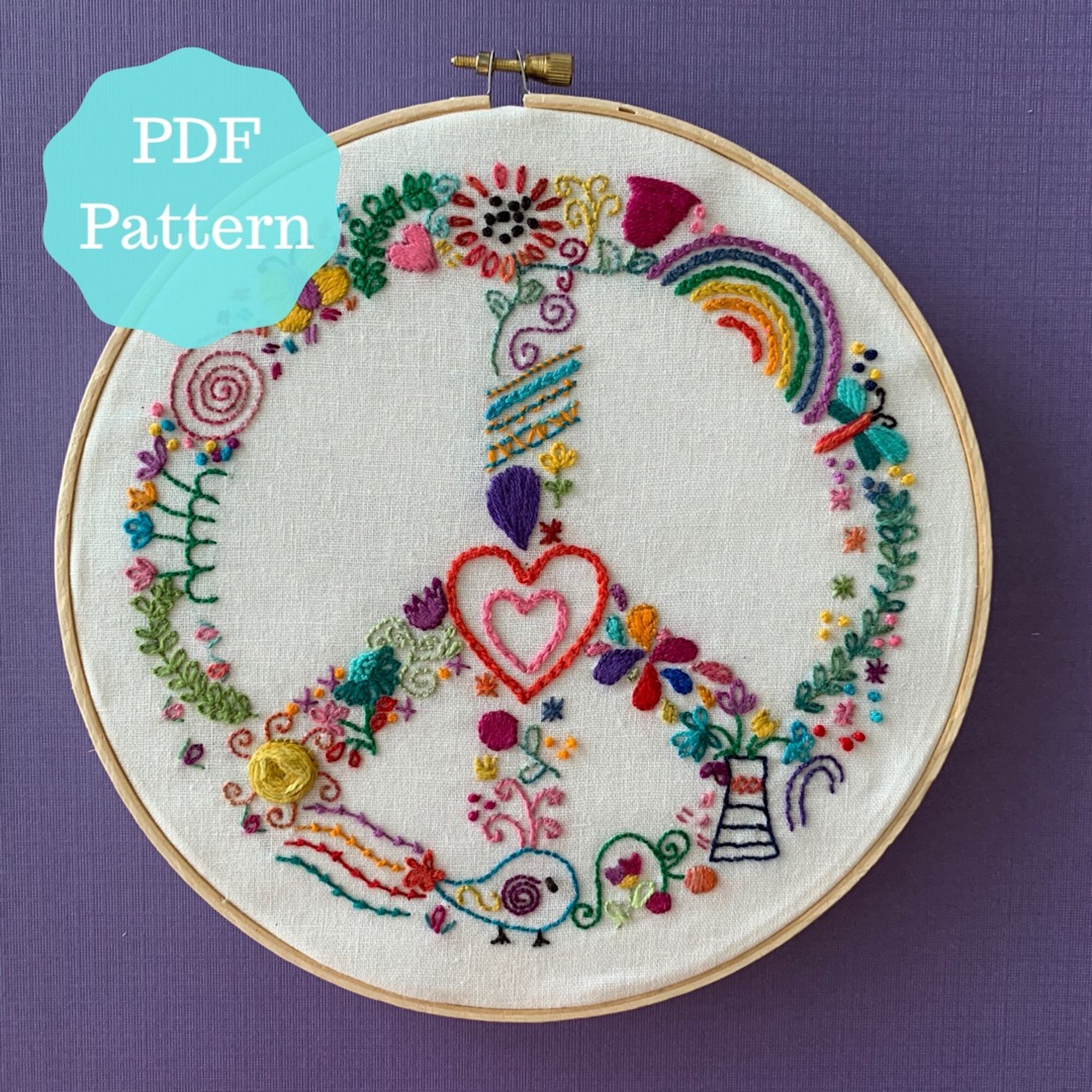 PDF pattern Peaceful Whimsy hand embroidery pattern