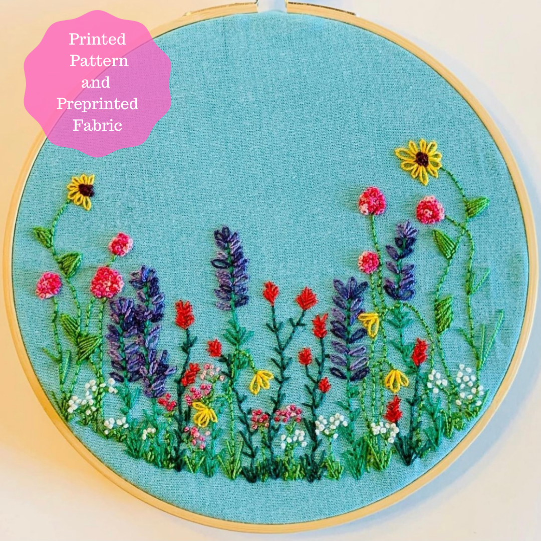 Whimsical Wildflowers Embroidery Pattern and Printed Fabric Panel