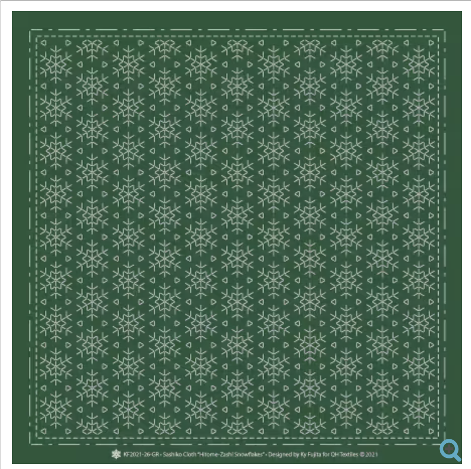 Sashiko Cloth Hitome-Zashi Snowflakes Green