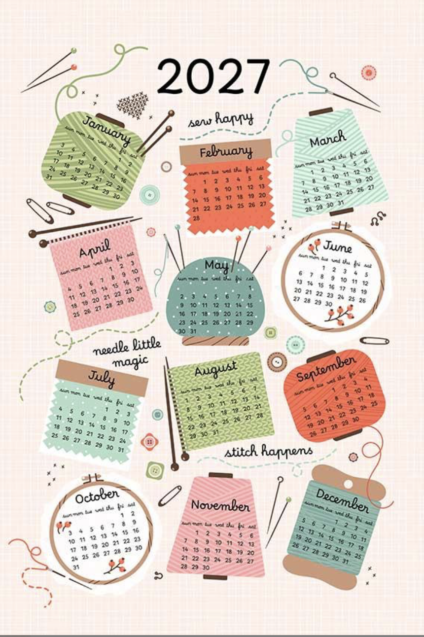 2027 Sewing Calendar Tea Towel
