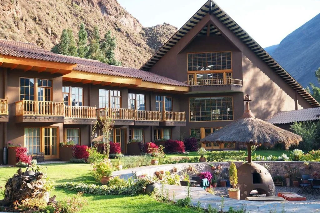 Mountain Lodges of Peru’s Lamay Lodge ’employs’ llamas as lawnmowers © Sarah Reid