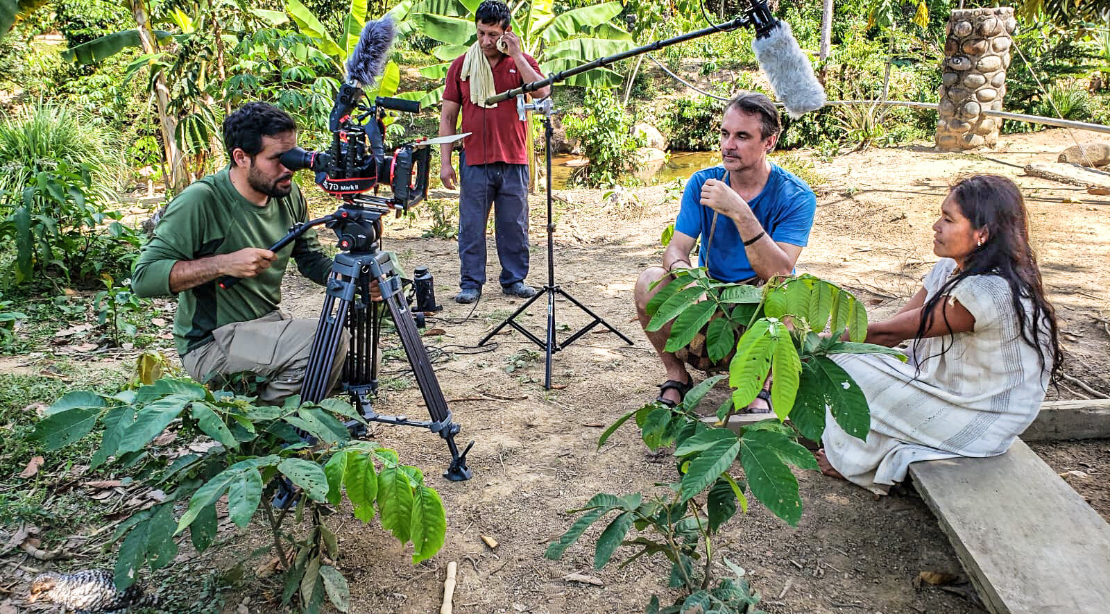 Filming Medical Anthropologist Glenn Shepard in the village of Huacaria in the Amazon jungles of Peru.