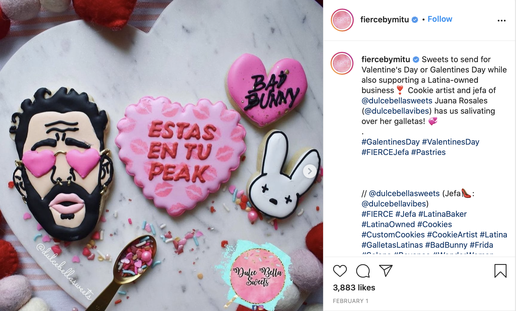 Screenshot from FIERCE by mitú Instagram repost of Rosales’s cookies 