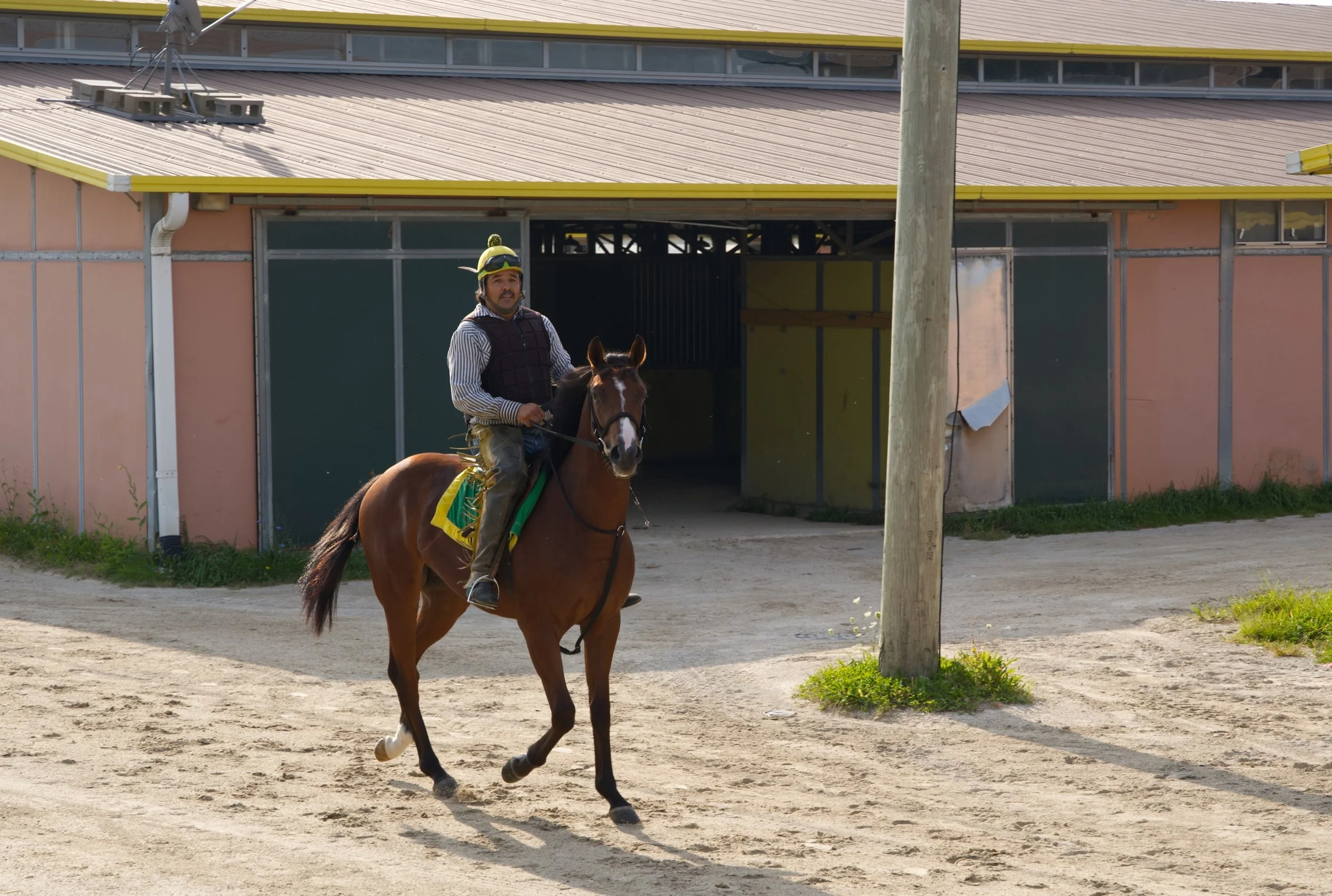  Ricardo monta el último caballo, Marcinko, para recorrer el Hawthorne Race Course en Stickney, Illinois, cerca de Cicero, el 28 de agosto de 2026. “Ya soy el último aquí”, dijo Ricardo mientras cabalgaba hacia el inicio de la pista, preparándose par