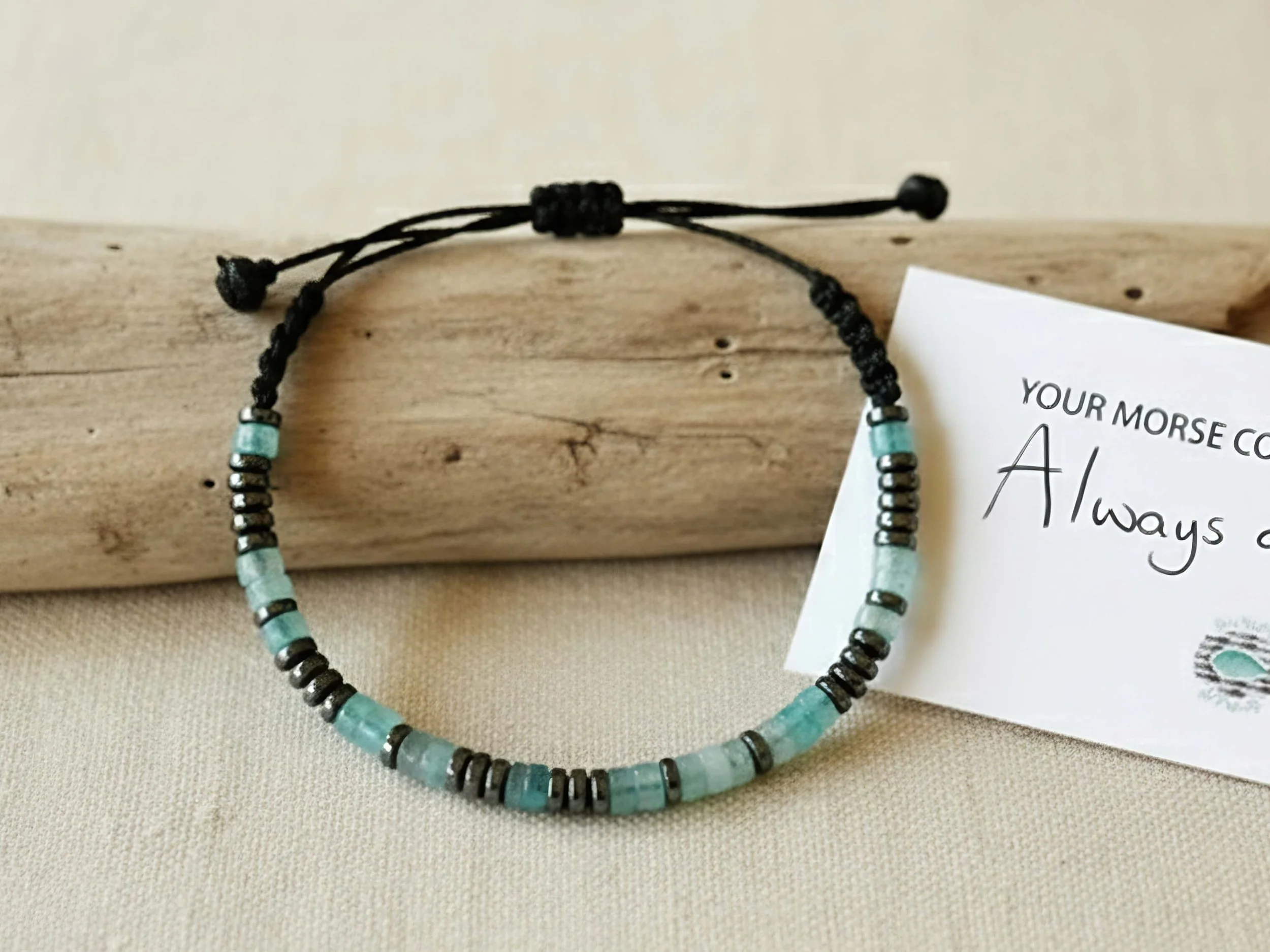 Aquamarine Morse Code Bracelet