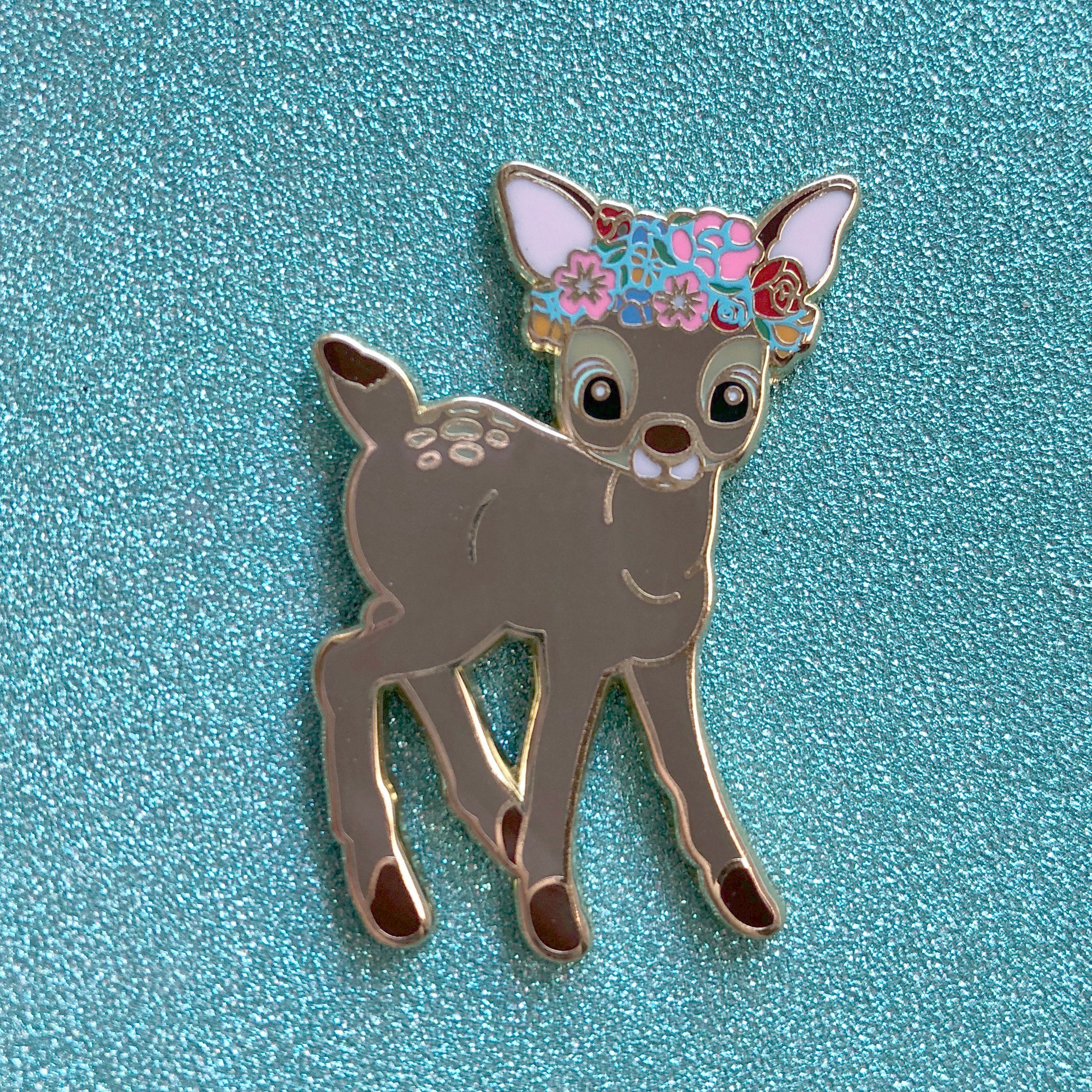 Flower Deer Hard Enamel Pin — The Storybook Rabbit