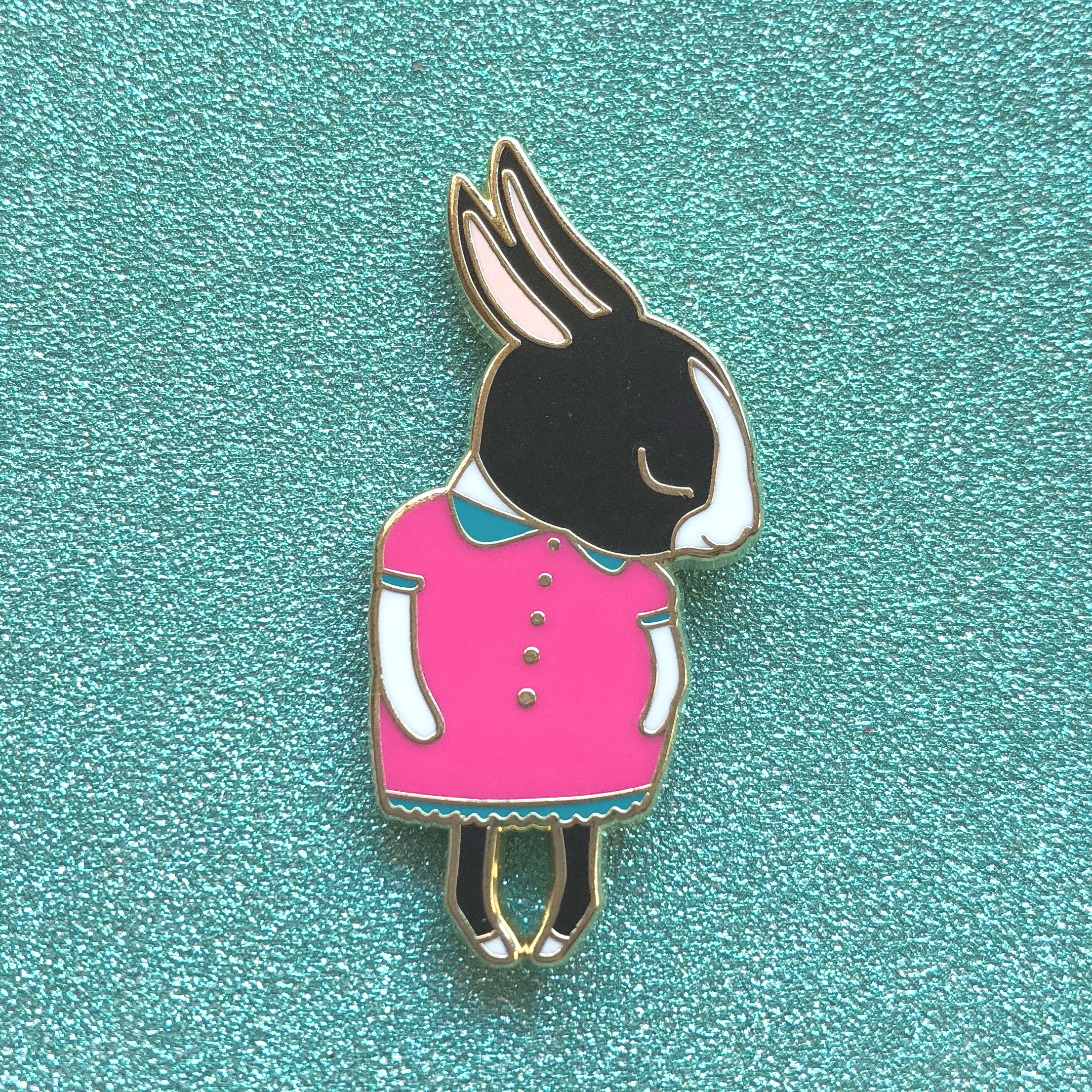 Shy Bunny Storybook Rabbit Character Hard Enamel Pin