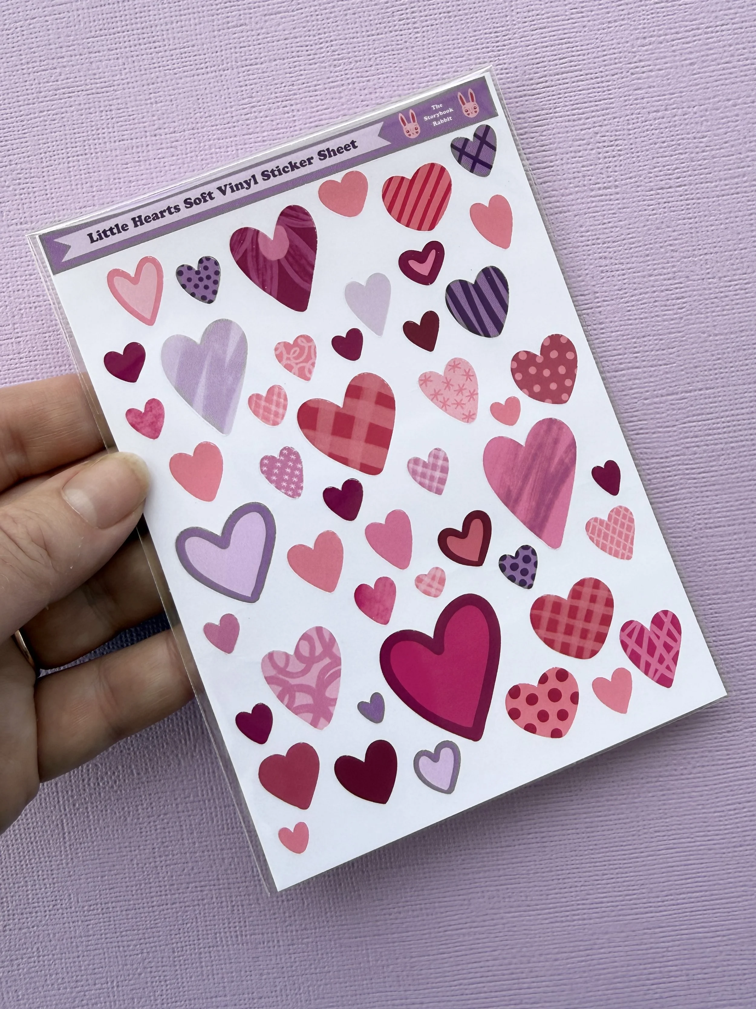 Little Hand-drawn hearts  Illustrated Soft Vinyl Little Sticker Sheet
