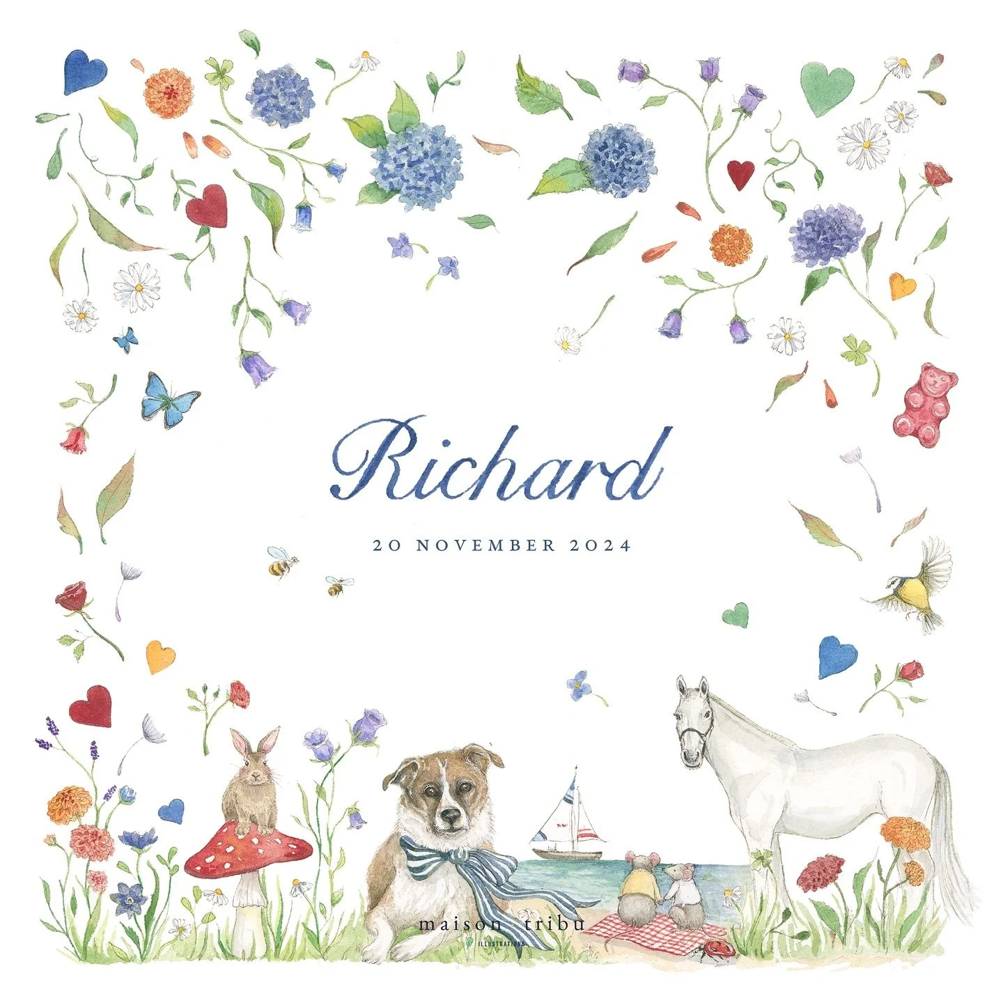 &bull; Welcome, little Richard ~ you&rsquo;re already so deeply loved. 💙 Creating your birth announcement was an absolute honor&mdash;piecing together all the sweet details was a joy &bull; @jillvanrijckeghem @jagger_89 #maisontribu #birthannounceme