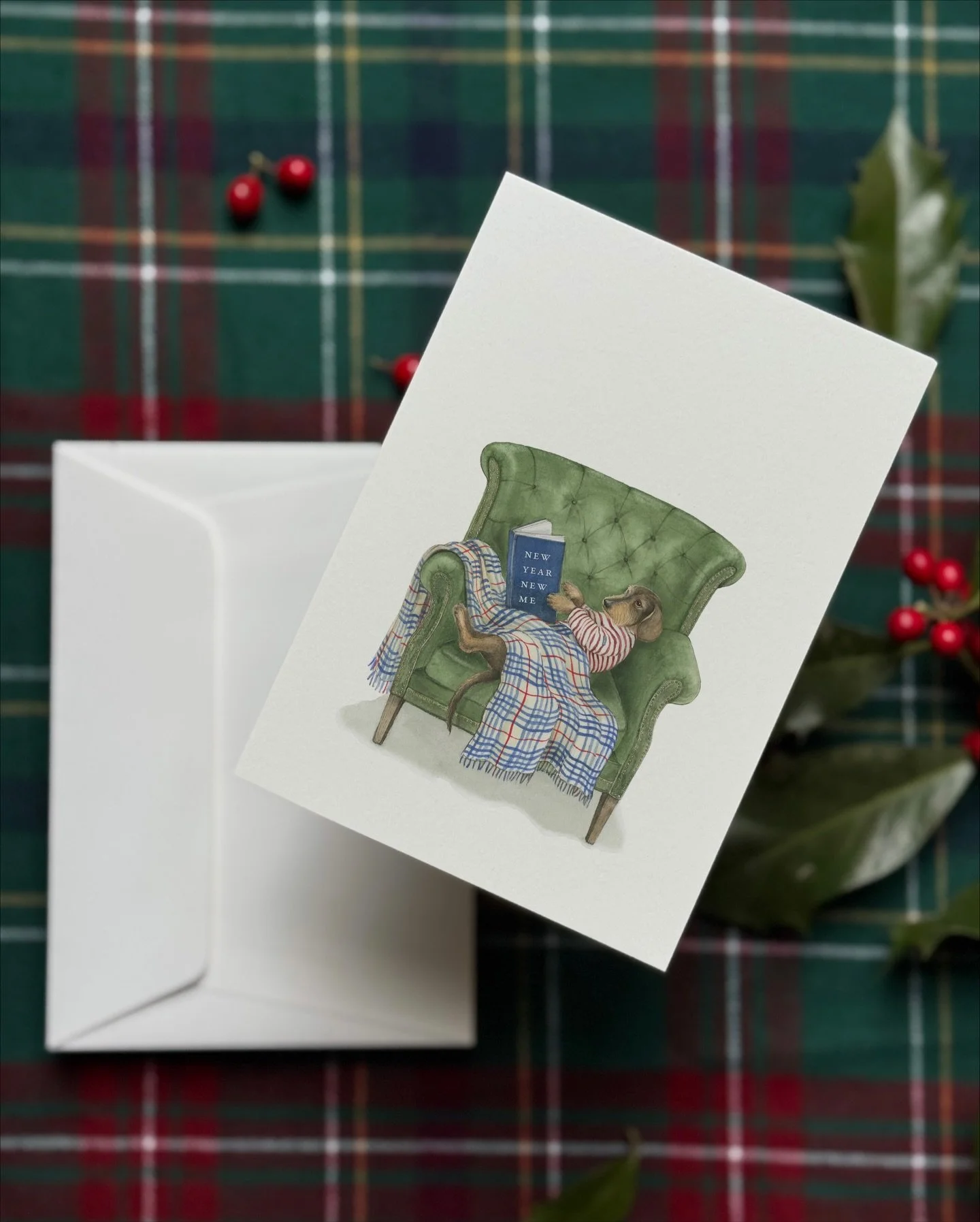 &bull; This cheeky wire-haired Dachshund is relaxing in style, contemplating all the naughty things he got up to this year and delving into the mysterious world of self-improvement ~ we love adding a playful cheeky card to the seasonal collection eac