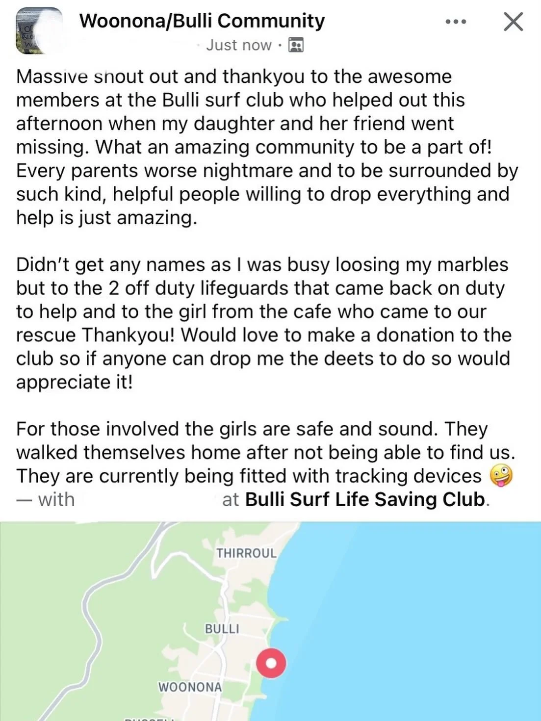 Big shout out to Bulli SLSC member @zoiec2013 Zoie who sprung into action this afternoon, after she had completed Rescue Water Craft (RWC) Training all day! 

Zoie, a brilliant young lady who is a new member of the Bulli SLSC Emergency Call Out Team 