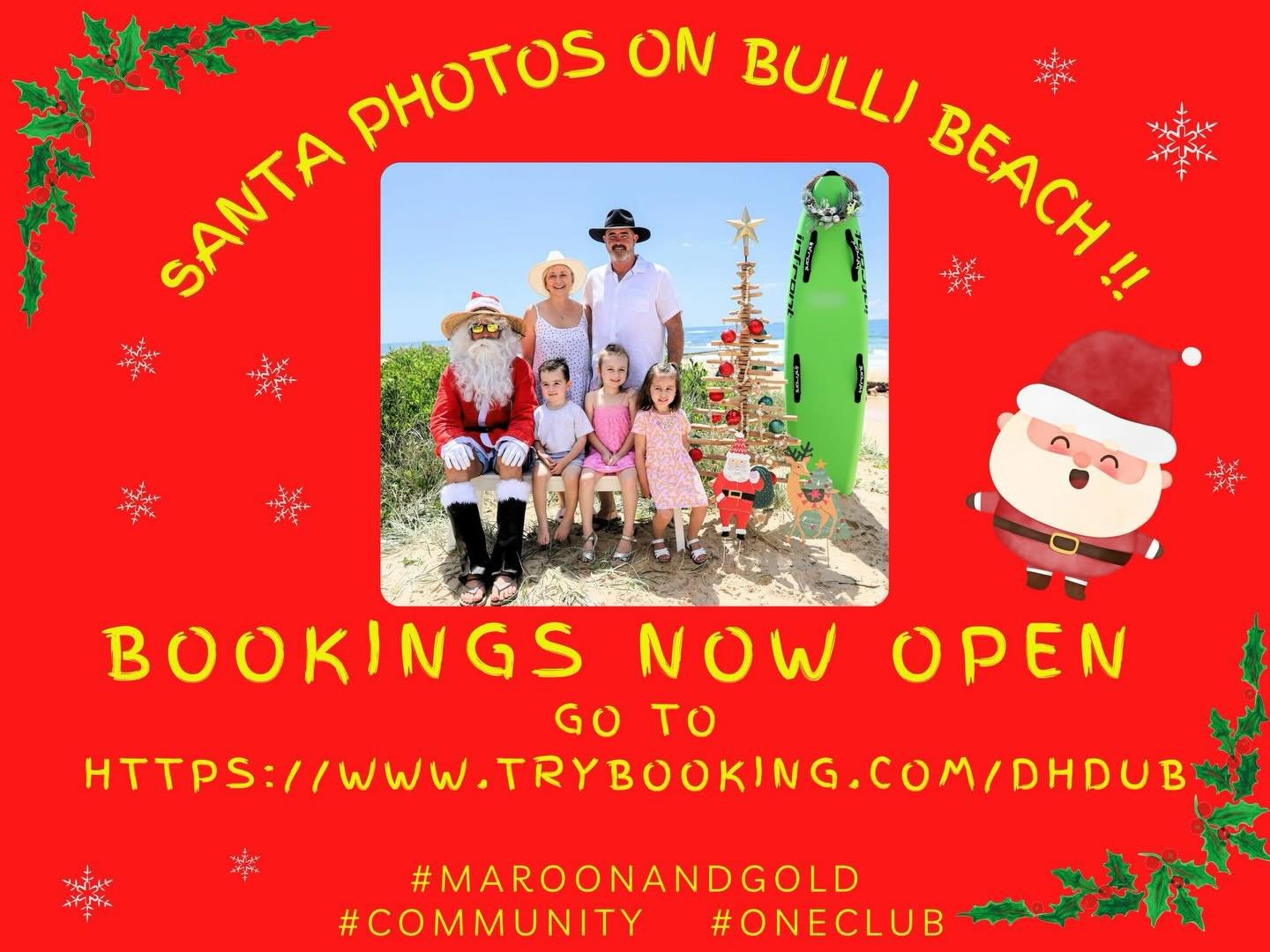 SANTA IS NEARLY HERE - Will be on Bulli Beach this Friday for photos!!!
Bookings still available! Get in before we sell out! 
Dates and Session Times
1. Friday 28th November: 5pm &ndash; 7pm
2. Sunday 30th November:  7am &ndash; 8.30am and 10.30am &n