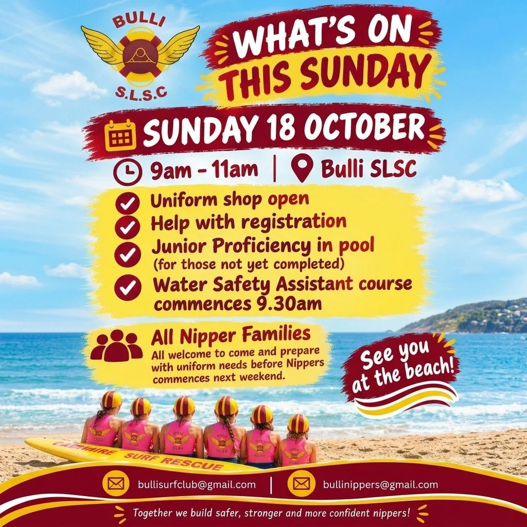 One week to the start of Nippers
Get organised with uniforms and last minute proficiencies this Sunday 😊
#familyclub #maroonandgold #community