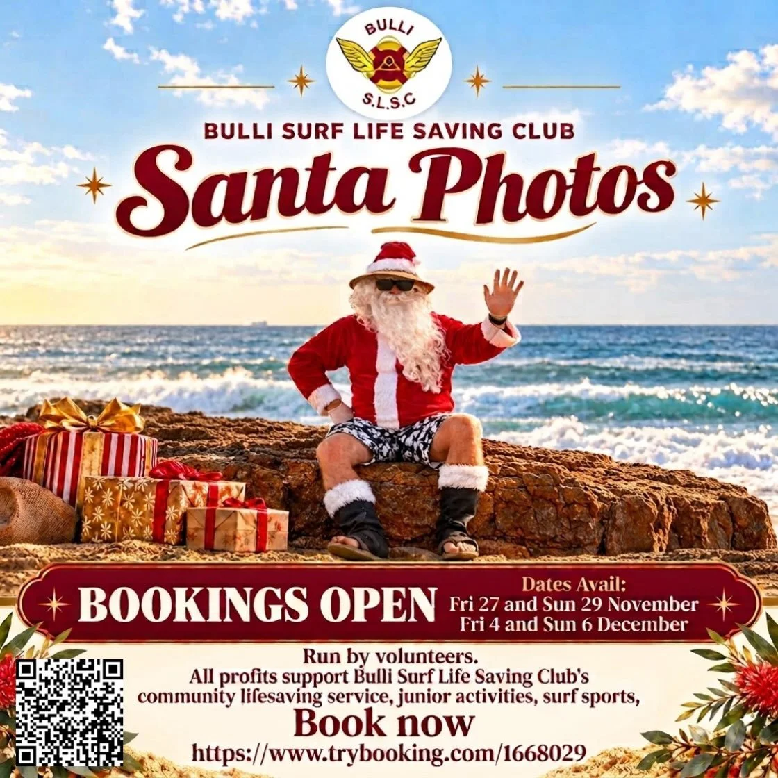 🎅📢Santa Photos are back!!📢🎅
&nbsp;
It&rsquo;s that time of year when Santa visits Bulli SLSC for our beach side Santa Photos, so get ready to capture a little Christmas magic by the ocean!🎄🧑&zwj;🎄🧑&zwj;🎄🎄
&nbsp;
Dates and Session Times: 
🎄