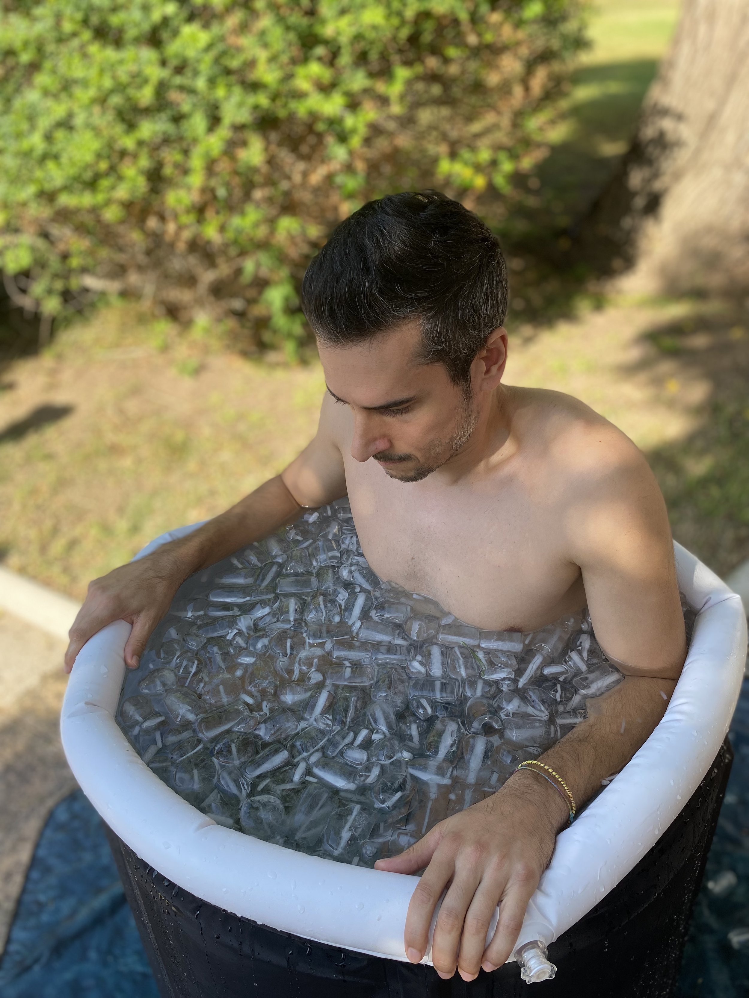 Man in Wim Hof Method ice bath