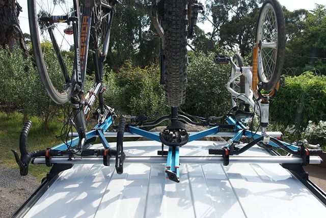 I'm often asked how many bikes can fit on a roof with Upside Racks. It all depends on how wide your handlebars are and how wide your roof racks are. Here are three bikes installed. Want more answers or detail? Email us questions@upsideracks.com