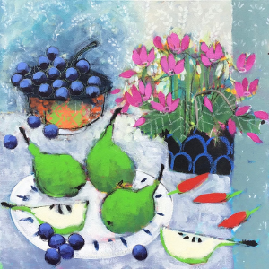 Pink cyclamen and pears - Sold