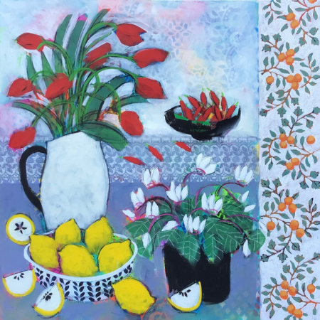 Red Tulips and Cyclamen - Sold