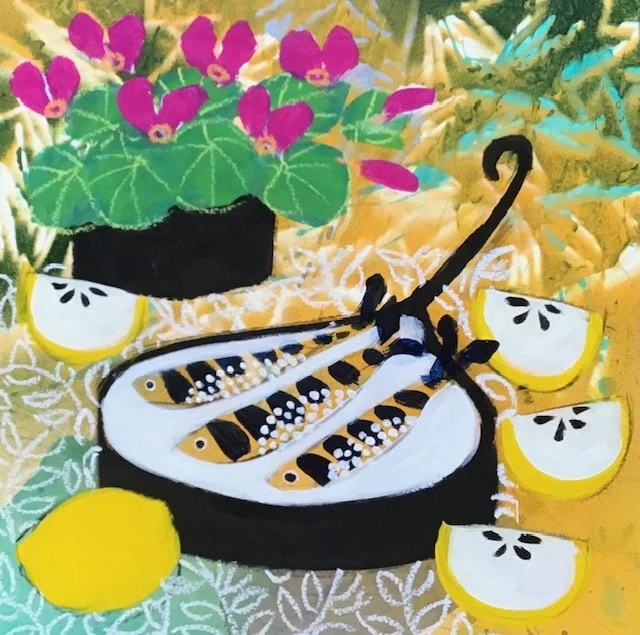 three little fish and pink cyclamen.jpeg