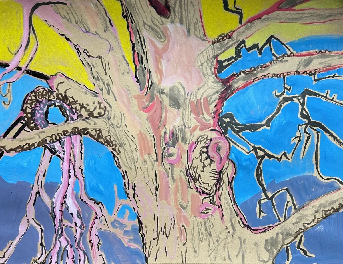 "neighborhood tree #4"
9"x12"  mixed media on paper 2025