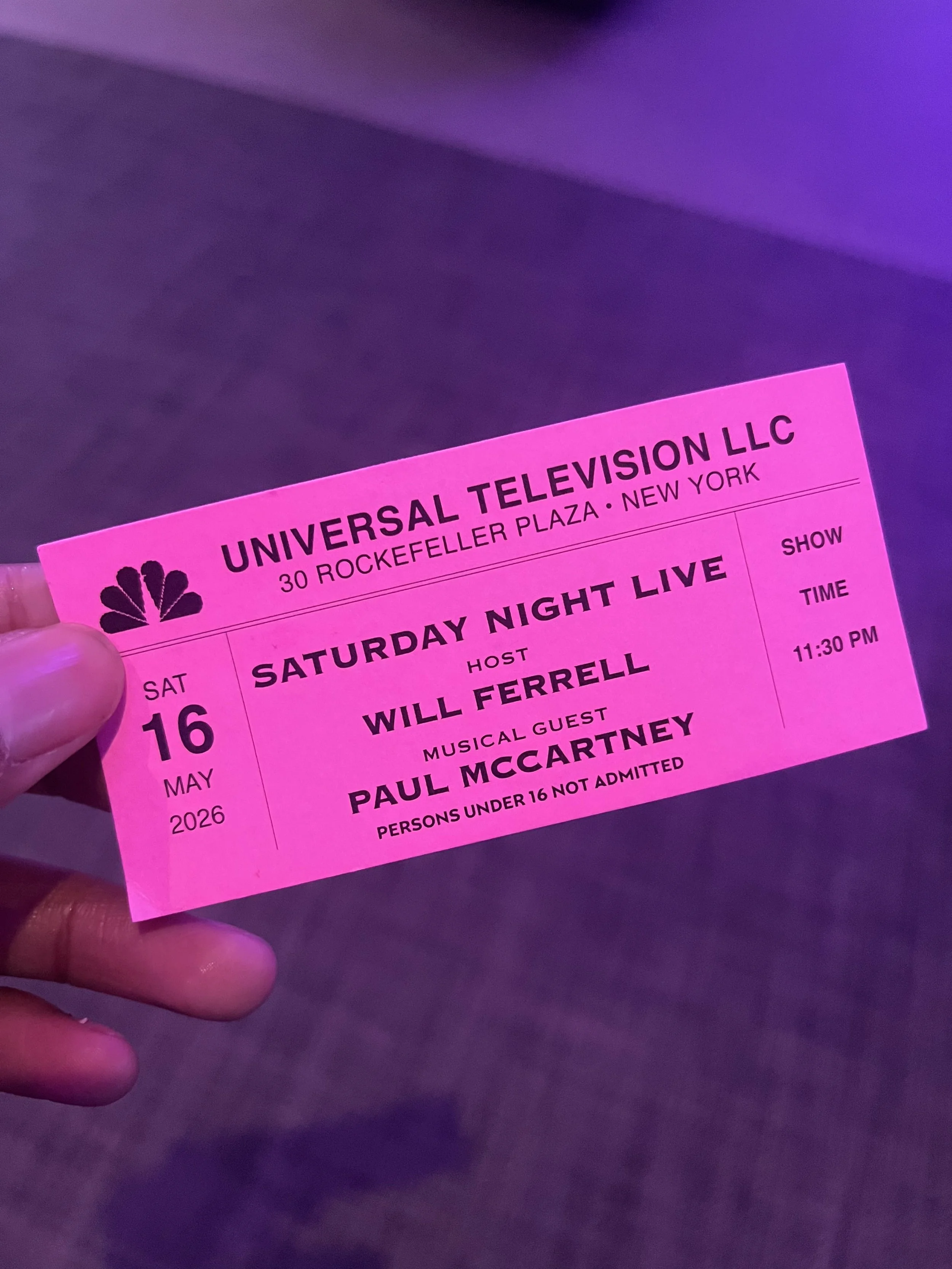  Ticket for the SNL season finale. For (genuine!) research purposes! 