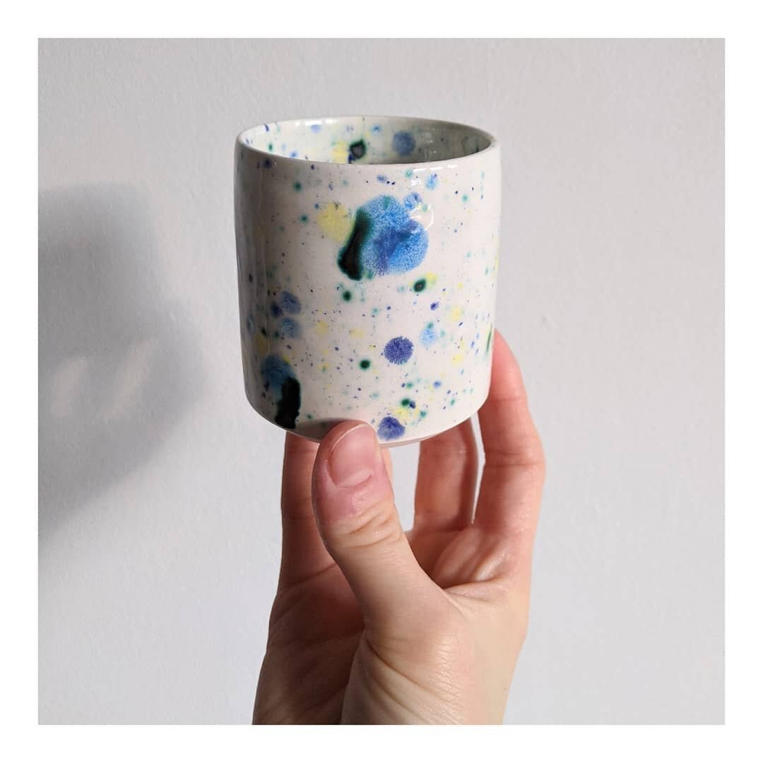 Small cup / mug 
White with blue, yellow and green 
.
.
.
#ceramiccup #ceramicmug #handmademug #independentmaker #spaceglaze
