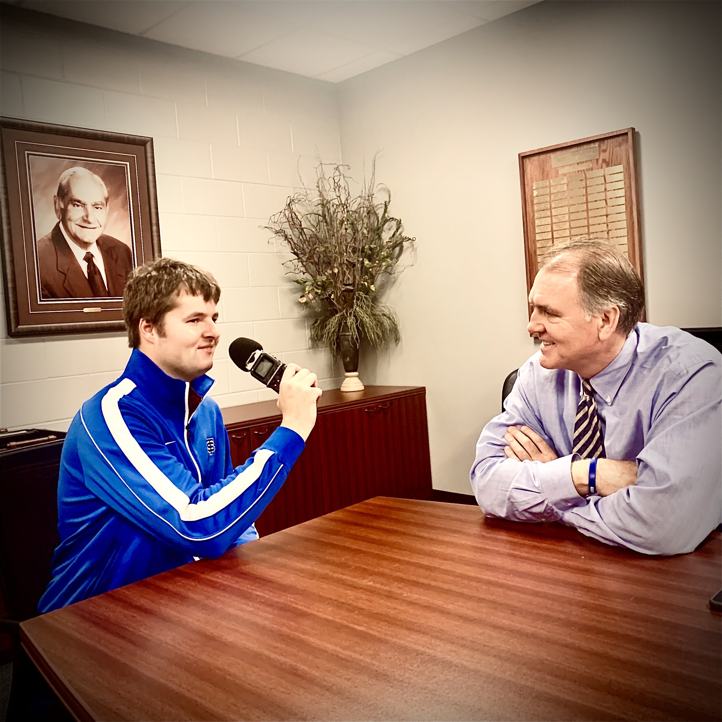  Conor interviewing Dan O'Brien, Head Football Coach at Saint Thomas Academy. 