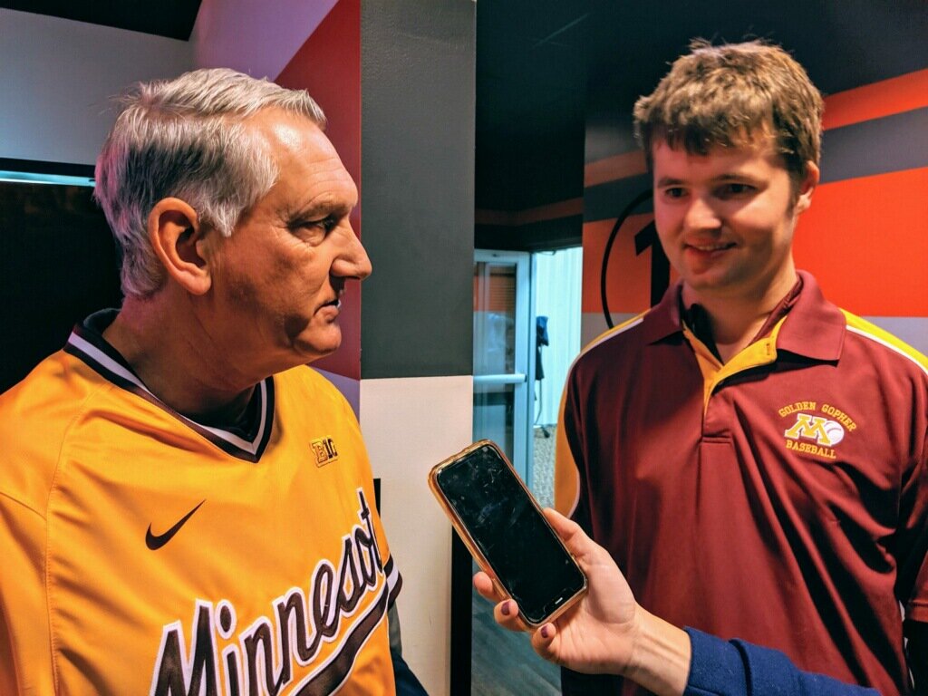  Conor interviewing Gopher baseball coach John Anderson. 
