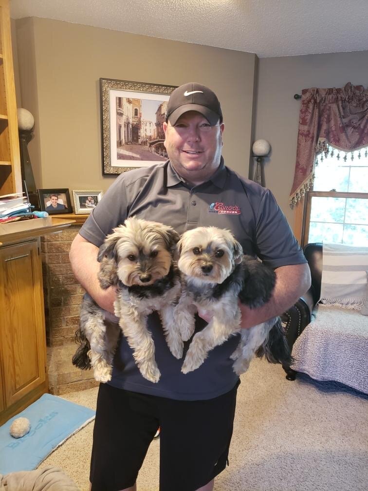 Kevin Gorg with dogs Fenway and Brooks