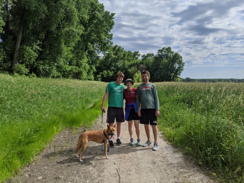 Conor hiking with Mom, Rory and Bear