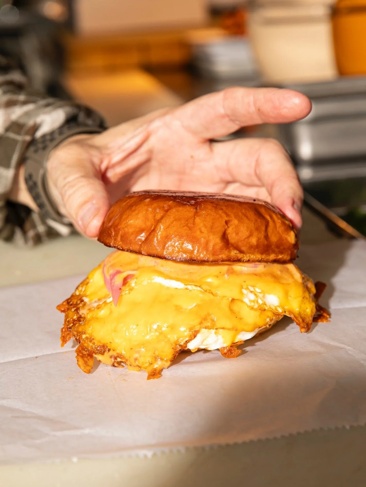Egg &amp; Cheese to start the day right!

W/ our delicious house made harissa &amp; aioli sauce 😋
.
Lunch: Mon-Fri | 11A-3P

#parisbornbrooklynfed #eggandcheese #nycbreakfast #brooklyn