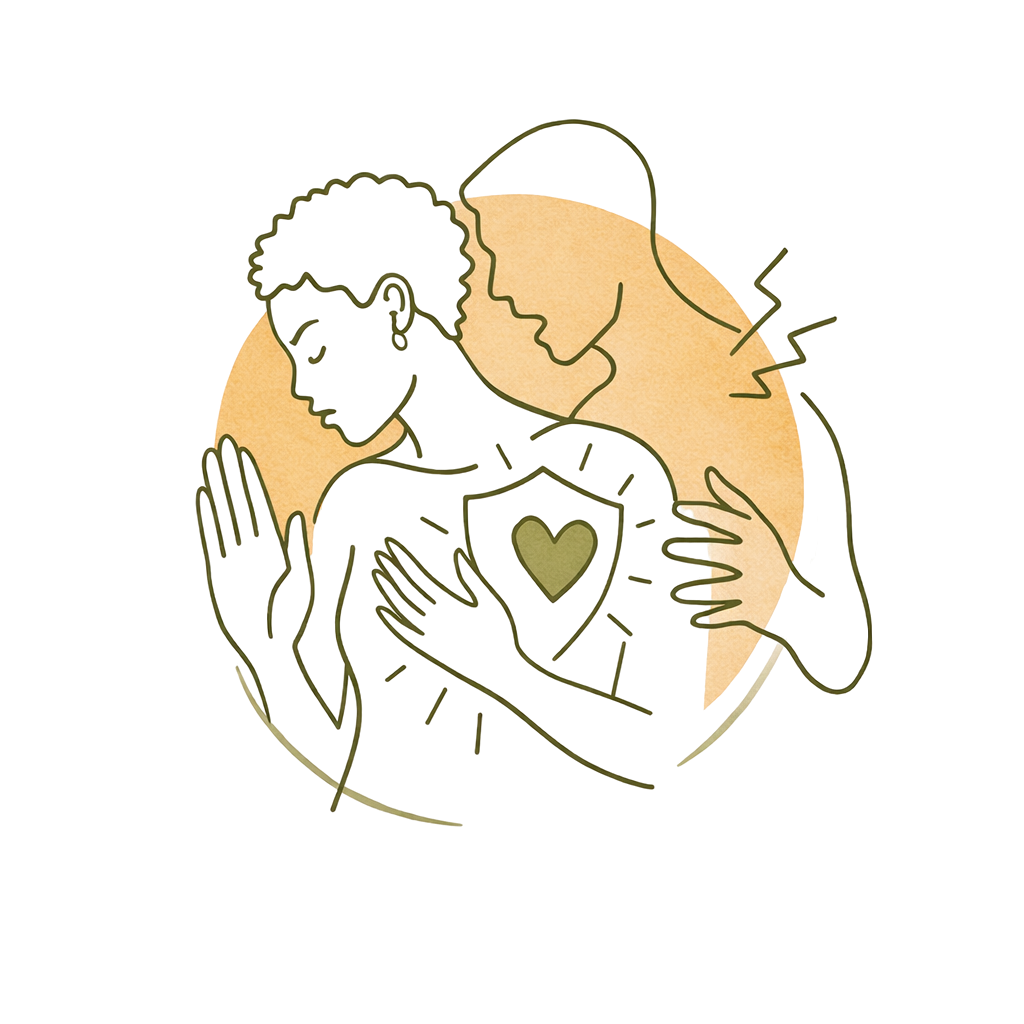 Woman shielding herself from domestic violence