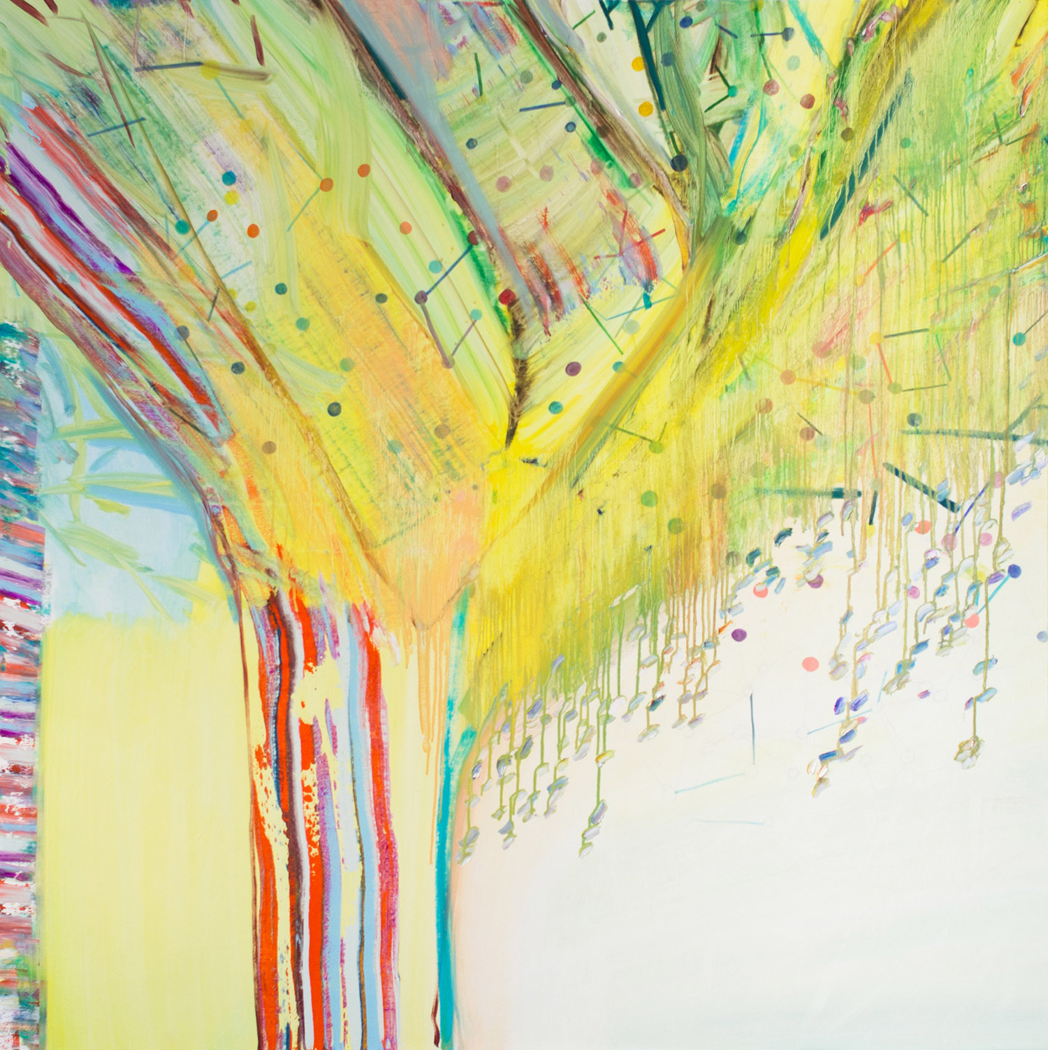 Life (re)Appearing (2019), 150 x 150 cm, oil and colored pencil on linen